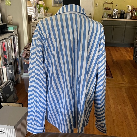 Classic Blue & White Striped womwns Button-Up Shirt - Picture 2 of 9